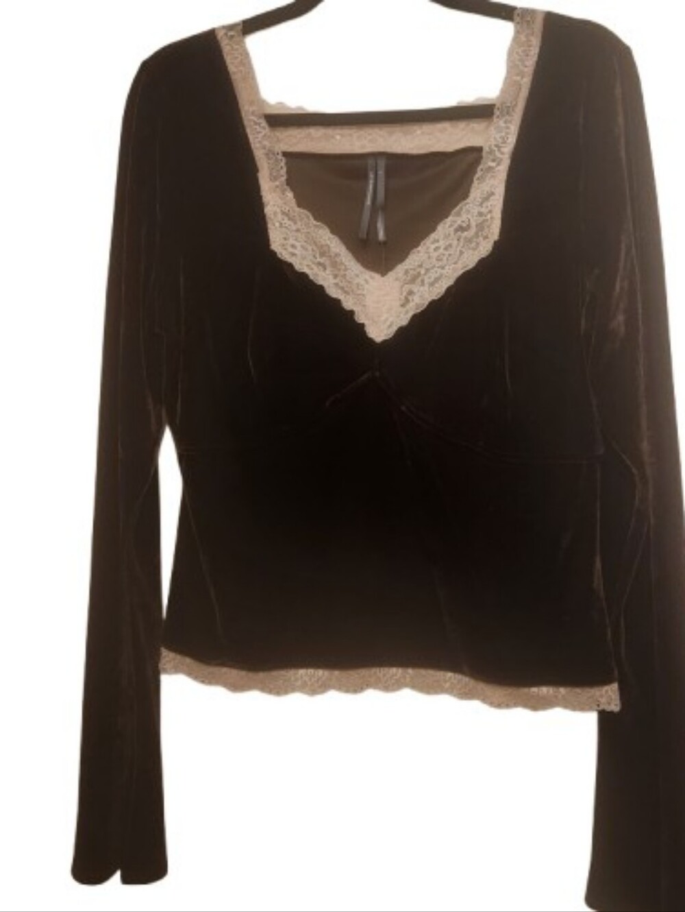 Anthropologie Brown Velvet Lace Top | Cream Lace | Size L | NWT